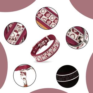 Collar para Perro de Estilo Étnico Bohemio Retro, Patrón de Bordado, Doble Capa, Grueso, Reflectante y Transpirable - Product Image 3