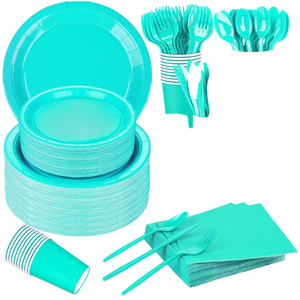 DAMAI - Juego de Vajilla Desechable para Fiestas de Cumpleaños, Bodas y Picnics Familiares, Platos, Vasos y Servilletas de Papel Azules - Product Image 4