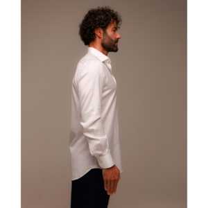 Thomas Mason Men's <b>White</b> Casual <b>Dress</b> <b>Shirt</b> 100% Cotton Satin 37 Cut Size 6XL Short Sleeve Anti-Wrinkle Woven Fabric - Product Image 4