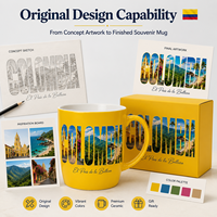 Souvenir touristique de Colombie, tasse à café en céramique sans BPA, compatible micro-ondes, design imprimé ville côtière et montagne, personnalisation OEM ODM, vente en gros