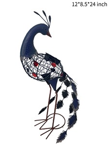 2026 High Quality Blue Green Solor Light Metal Peacock Standing Yard Art For Outside Patio Porch Backyard