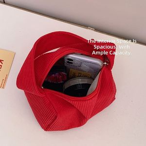 Summer Trend Women's <b>Handbag</b> Portable Corduroy Handheld Makeup Bag <b>Small</b> Square Zipper Closure Bag - Product Image 3
