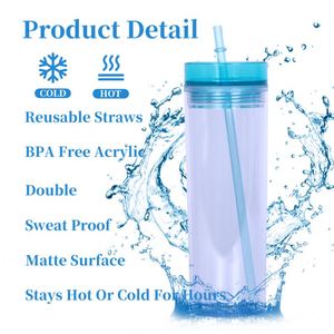Eco-Friendly Christmas Gift Custom Logo Double Wall Clear Acrylic Reusable Cup 16oz Tumbler <b>Plastic</b> Cups with Straw and Lids - Product Image 2