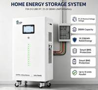 Batería vertical móvil LiFePO4 de 51.2V 280Ah 14.336kWh con BMS inteligente integrado CAN RS485 RS232 para sistema de energía solar doméstico