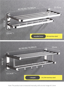 Estante de almacenamiento de baño plegable de acero inoxidable 304 moderno Handsons, diseño sin perforación, toallero montado en la esquina, Baño - Product Image 4