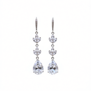 Boucles d'oreilles pendantes en or blanc E1788 avec cristaux, pour femme, classiques, en forme de goutte d'eau, serties griffes, bijoux de mariage - Product Image 1