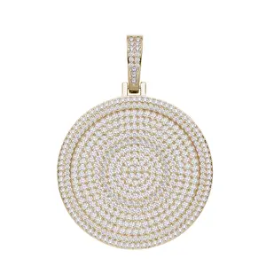 Модный в стиле хип-хоп гламур 925 стерлингового серебра покрытый льдом позолоченный медальон большой круг 1,5 дюймов кулон
