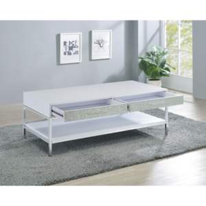 DB Mirage Mesa de centro blanca con tapa de mármol Estilo de granja Muebles de sala de estar Oficina en casa Adecuado - Product Image 4