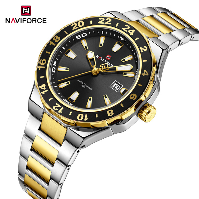 NAVIFORCE 9249 Men's Quartz Watch High Quality Stainless Steel Strap Seiko Movement Watches Business Casual Gold Black