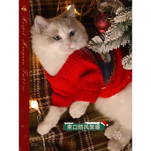 Pull de Noël Rouge Festif pour Chats, Chats Ragdoll, pour le Nouvel An Chinois, Anti-Chute de Poils - Product Image 2