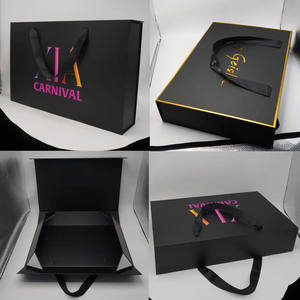 กล่องของขวัญพับได้แข็งแรงหรูหราสีดำทอง พร้อมโลโก้สั่งทำพิเศษ  พร้อมแม่เหล็กและหูหิ้วริบบิ้น - Product Image 2