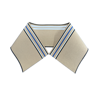Col en tricot côtelé rayé beige et bleu Stay-neat, bordure de col plate multicolore 1x1 pour polo, ensemble col et poignets