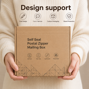Boîtes d'expédition postales auto-adhésives en carton ondulé avec fermeture éclair, bandes adhésives déchirables, pelliculage mat, gaufrage, recyclables, pour cosmétiques - Product Image 1