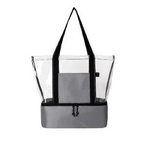 Factory fashion design two compartment transparent clear PVC beach bag with aluminum foil cooler