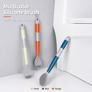 Brosse de toilette en silicone à tête en forme de cuillère, poils doux, couverture complète, détergent liquide, <span class=keywords><strong>bouton</strong></span> <span class=keywords><strong>poussoir</strong></span> pour fixation murale - Product Image 1