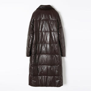 911 Nuovo Arrivo <span class=keywords><strong>Cappotto</strong></span> Invernale Elegante in Pelle di Pecora Cerata, Stile Lungo di Lusso con <span class=keywords><strong>Collo</strong></span> Rovesciato, Imbottito in Piuma per Donne - Product Image 2