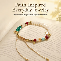 Nouveau Bracelet Religieux en Perles de Cristal avec Breloque Croix de Jésus et Étoile, Réglable, Bijou Chrétien Catholique pour la Saint-Valentin