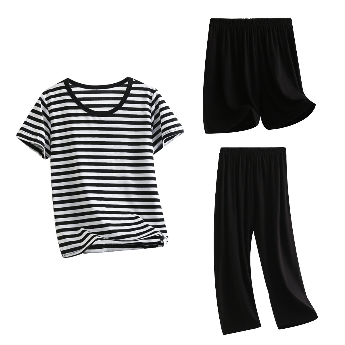 Black [short sleeved+shorts+pants]