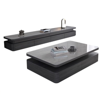 Ensemble table basse et meuble TV carré en bois, design moderne et luxueux, durable, avec plateau en pierre frittée et rangement, pour salon et maison