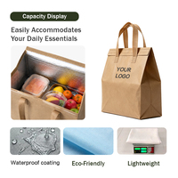 Sac à lunch isotherme réutilisable en non-tissé Kraft avec doublure en aluminium, fermeture auto-adhésive personnalisable, 38x37x12cm, pour usage au bureau
