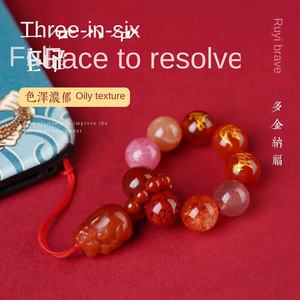 Llavero Vintage del Año del Caballo del Zodiaco Chino 2026, Sanhe Liuhe, Cristal Natural de Ágata, Diamantes de Imitación, Pixiu Taoísta, Colgante para Teléfono Móvil - Product Image 4