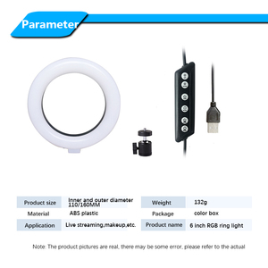 Anneau lumineux de 6 pouces <span class=keywords><strong>RGB</strong></span> 8W 2700-7000K Température de couleur Contrôle par fil - Solution d'éclairage photographique parfaite pour les vidéos de téléphone - Product Image 2