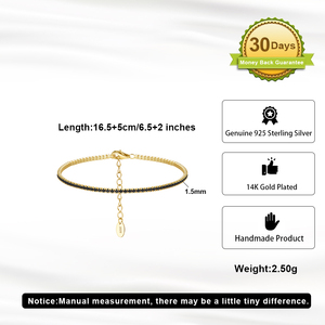 Sb190 Rinntin Có Thể Điều Chỉnh Vàng Vòng Đeo Tay Đồ Trang Sức Mỹ 925 Sterling Silver 1.5Mm Cubic Zirconia CZ Tennis Vòng Đeo Tay Cho Phụ Nữ - Product Image 5