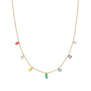 Collar de Zirconia Colorida con Forma de Gota de Agua, Diamante Azul Arcoíris, Cadena para Clavícula de Acero Inoxidable de Titanio con Baño de Oro de 18K - Product Image 1
