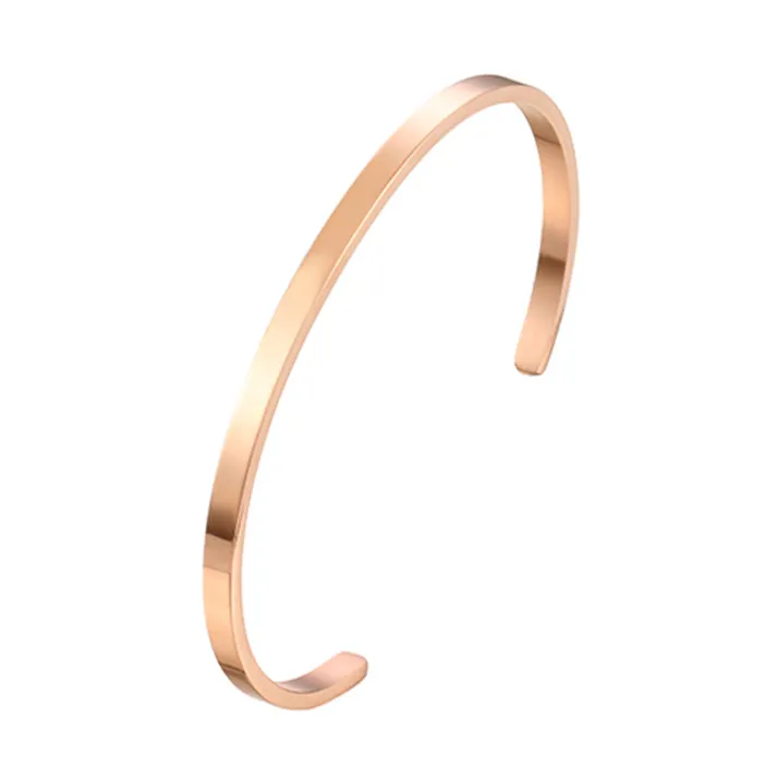 316L Stainless Steel Simple Design Rose Gold Plated Bangle Cuff Bracelet