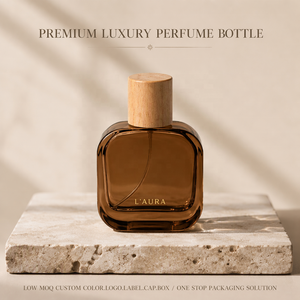 Botella de Perfume Cuadrada de Vidrio de Lujo de 100 ml, Color Ámbar Brillante |   Botella de Spray para Fragancias Premium, Recargable, con Logotipo Personalizado, al por Mayor - Product Image 1