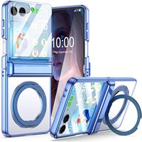 Coque de téléphone en PC rigide transparente avec électroplaqué et support 360° pour Samsung Galaxy Z Flip 8 7 6 avec charnière