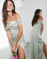 Robe de soirée longue en satin de soie Bardot pour femme, fendue sur la cuisse, drapée, unie, naturelle et lavable – Collection 2021 – Vente en gros