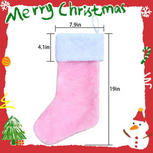 Grande chaussette de Noël personnalisée en fausse <span class=keywords><strong>fourrure</strong></span> rose clair, mignonne, à suspendre au foyer, pour décorations de fête de Noël, pour femmes - Product Image 4
