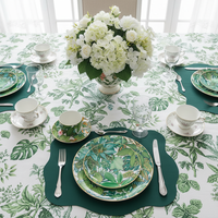 Service de table de luxe en or véritable motif feuille tropicale, assiette de présentation en céramique jungle en porcelaine fine, tasse à café et bol en porcelaine pour événements hôteliers