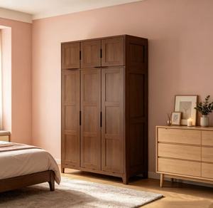 Modern Scandinavian Wooden <b>Wardrobe</b> Shaker Doors Hinged Solid Wood Freestanding <b>Large</b> Capacity Bedroom Furniture - Product Image 2