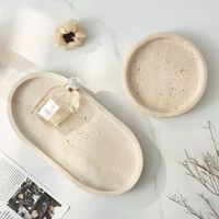 Plateau en pierre de marbre naturel travertin beige rond ovale bijoux vanité bougies plateau de rangement décoratif