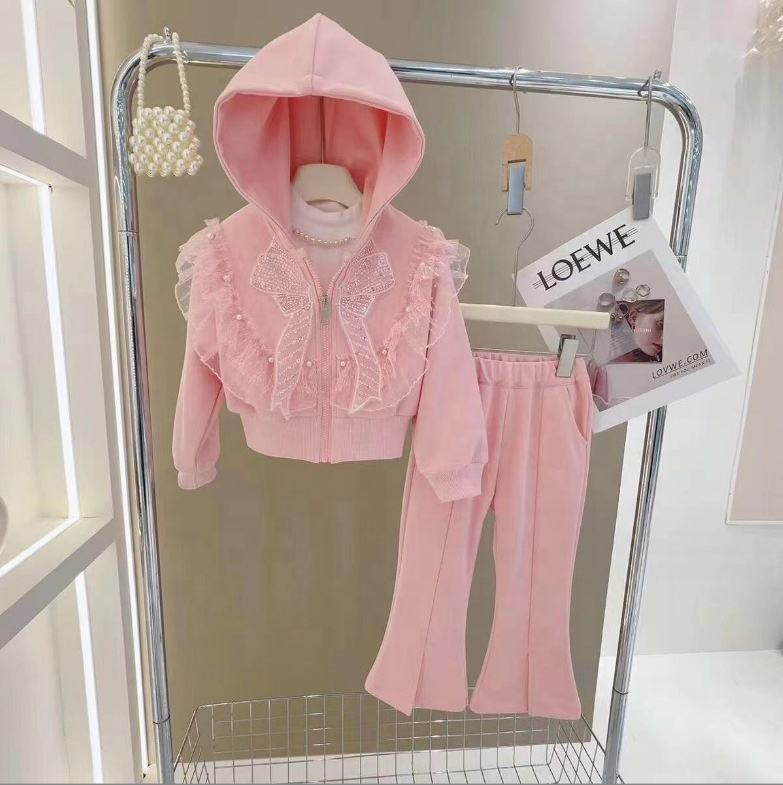 Casual Baby Girl Pieces Jogger Set Sports Suit Baby Girls Hoodie