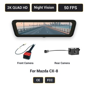 Cámara de Coche con Doble Lente para Mazda <span class=keywords><strong>CX</strong></span>-8 H8 Pro, Espejo Retrovisor con Pantalla Táctil de 8.2 Pulgadas, Visión Nocturna, Monitor de Estacionamiento, Grabación en Bucle, DVR <span class=keywords><strong>HD</strong></span> - Product Image 1