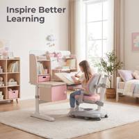 Ensemble de Bureau et Chaise Ergonomiques pour Enfants, Réglable en Hauteur, avec Bibliothèque, Table d'Étude en Bois, pour Maison, Bureau et Mobilier Enfant (Vente en Gros)