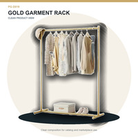 Expositor de Ropa Metálico Dorado Personalizado con Barra para Colgar, Base y Estante, Fácil de Montar, para Tiendas de Ropa y Boutiques