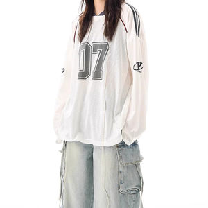 Camiseta de Manga Larga Holgada con Cuello en V, Estilo Jersey, Diseño Vintage, de Alta Gama para Mujer - Product Image 5