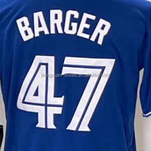 Maillot de baseball cousu de qualité supérieure, prêt à être expédié, Addison <span class=keywords><strong>Barger</strong></span>, bleu royal, alternatif - Product Image 1