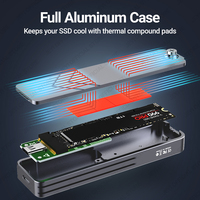 OEM aluminium USB3.2 Gen2 tipe-c M.2 SATA/NVMe SSD kandang 2280 mendukung 6Gbps/10Gbps JMS580B/JMS583 Pesanan massal HDD kandang