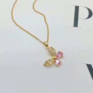 Fashion Women Jewelry Set Stainless Steel Chain Gold Plated Zircon Butterfly Pendant Necklace and Earrings Set for Party Gift - Product Image 3