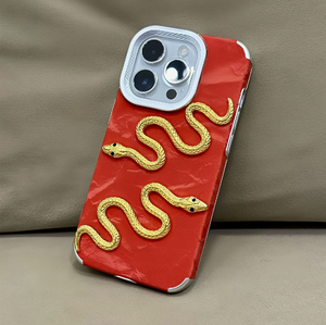 Custodia per telefono 2025 di lusso in oro 3D con serpente per <span class=keywords><strong>iPhone</strong></span> 16 15 14 13 12 16 <span class=keywords><strong>Pro</strong></span> <span class=keywords><strong>Max</strong></span> <span class=keywords><strong>11</strong></span> XS XR con rivestimento antiurto opaco morbido nero rosso - Product Image 2