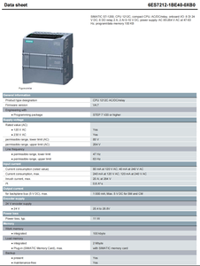 PLC Siemens S7-1200 CPU 1212C AC/DC/relé Compacto 6ES7212-1BE40-0XB0 Control Industrial RJ45 Profinet Datos - Product Image 3