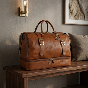 Genuine Leather Luxury Travel <b>Bag</b> with Zipper Closure / Customizable Retro Design / Multi-Space Storage - Product Image 2