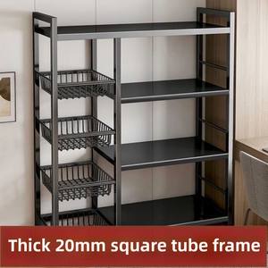 Chariot de rangement de cuisine moderne à 4 niveaux en acier au carbone, non pliable, avec 4 paniers, organisateur de garde-manger roulant multifonctionnel pour fruits - Product Image 5