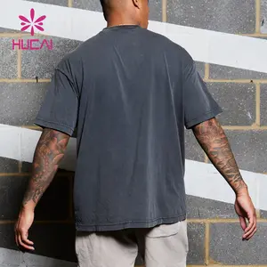 T-shirts de gymnastique surdimensionnés en coton lavés à l'acide pour hommes vêtements de sport en cours d'exécution avec logo personnalisé de haute qualité