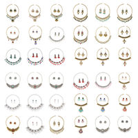Parures de bijoux indiens vintage, collier ras-du-cou et boucles d'oreilles en zircon et perles d'imitation, style bohème, or et argent antique, pour mariage, ethnique, tribal